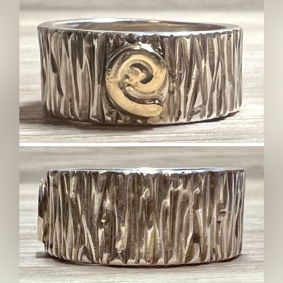 MLP Jewelry - Vintage Artisan Designer MLP Sterling Silver & 14K Gold Swirl Band Ring, Size 6